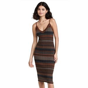 L'Agence Sandi Metallic Knit Striped Midi Dress Medium New